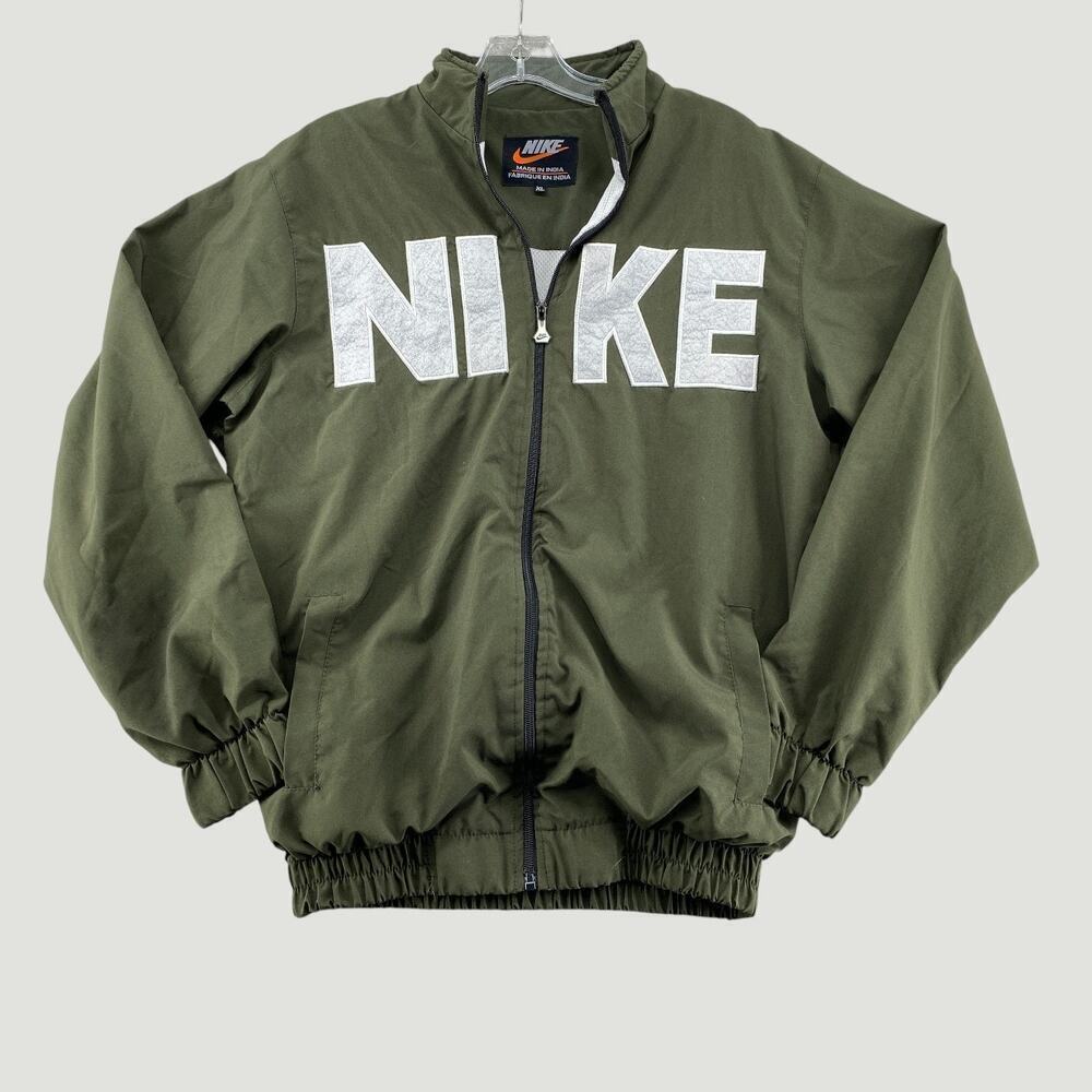 Nike Big Logo Zip Jacket Green Track Windbreaker Mens XL Athletic Full Zip